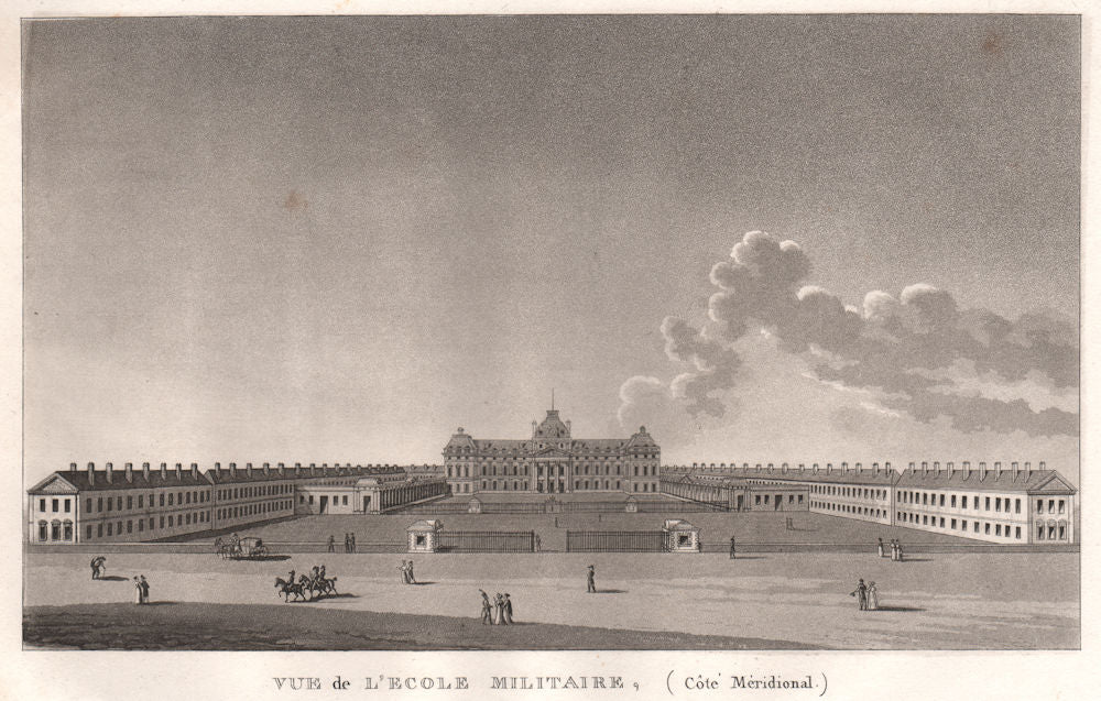 PARIS. Ecole Militaire (Côtè Mèridional) . Aquatint 1808 old antique print
